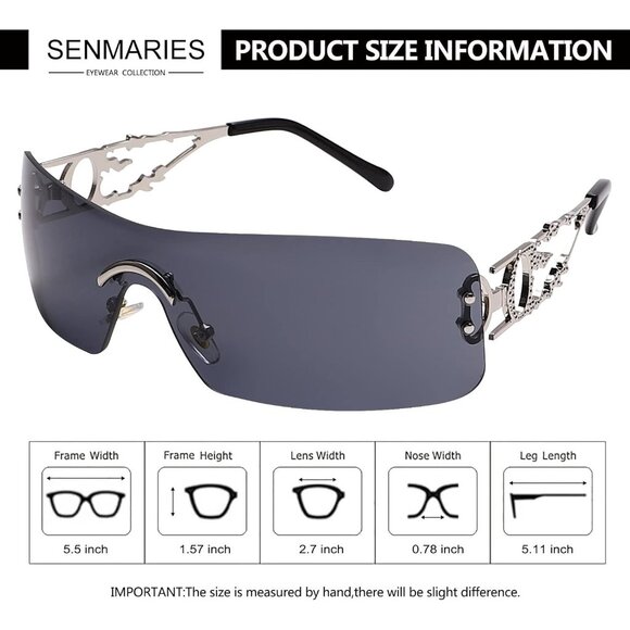 Black Y2k  Rectangle Vintage Fashion Flame Metal Sunglasses For Women Men - Picture 6 of 7